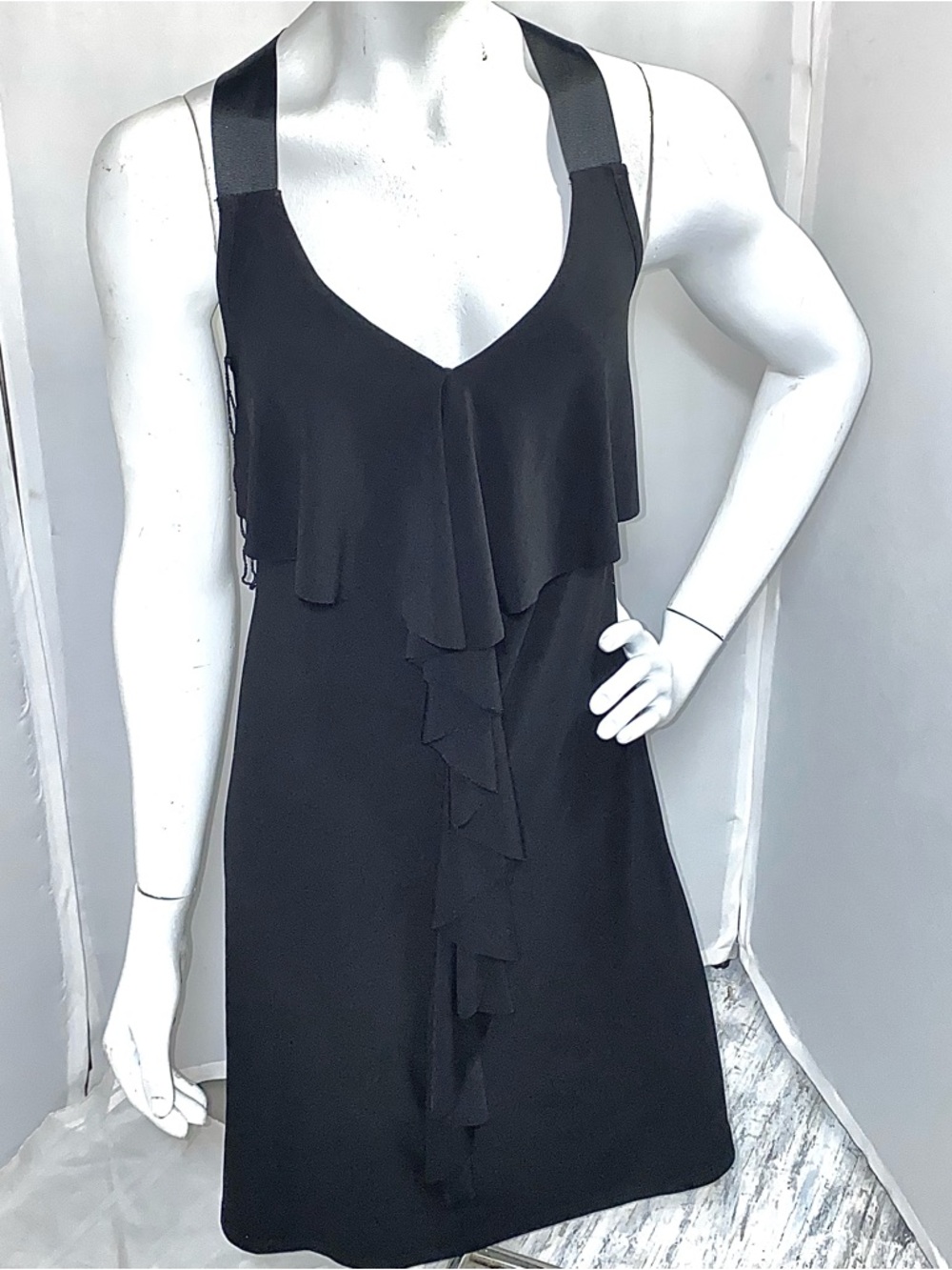 Annalee + Hope Black Ruffle Razor back V-Neck Mini Dress